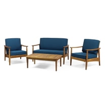 GDF Studio Emmry Outdoor Acacia Wood 4 Seater Chat Set with Cushions, Teak and Dark Teal