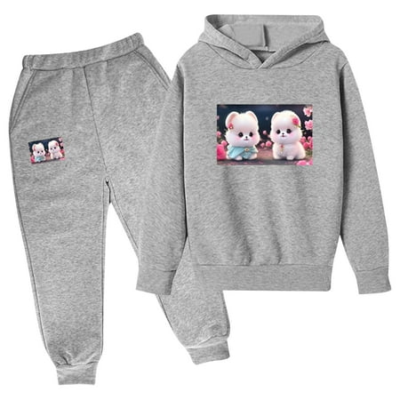 

Kids Boy Girl Fall Winter Outfits Hoodie Tracksuit Pullover Graphic Sweatshirt Jogger Pants Set 2 Piece Sweatsuits (160 Gray 01)