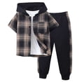 thumbnail image 3 of Loopsun Toddler Boys Fall Casual Outfit Plaid Short Sleeve Hooded Top and Pants Outwear Sets 2-3 Years, 3 of 5