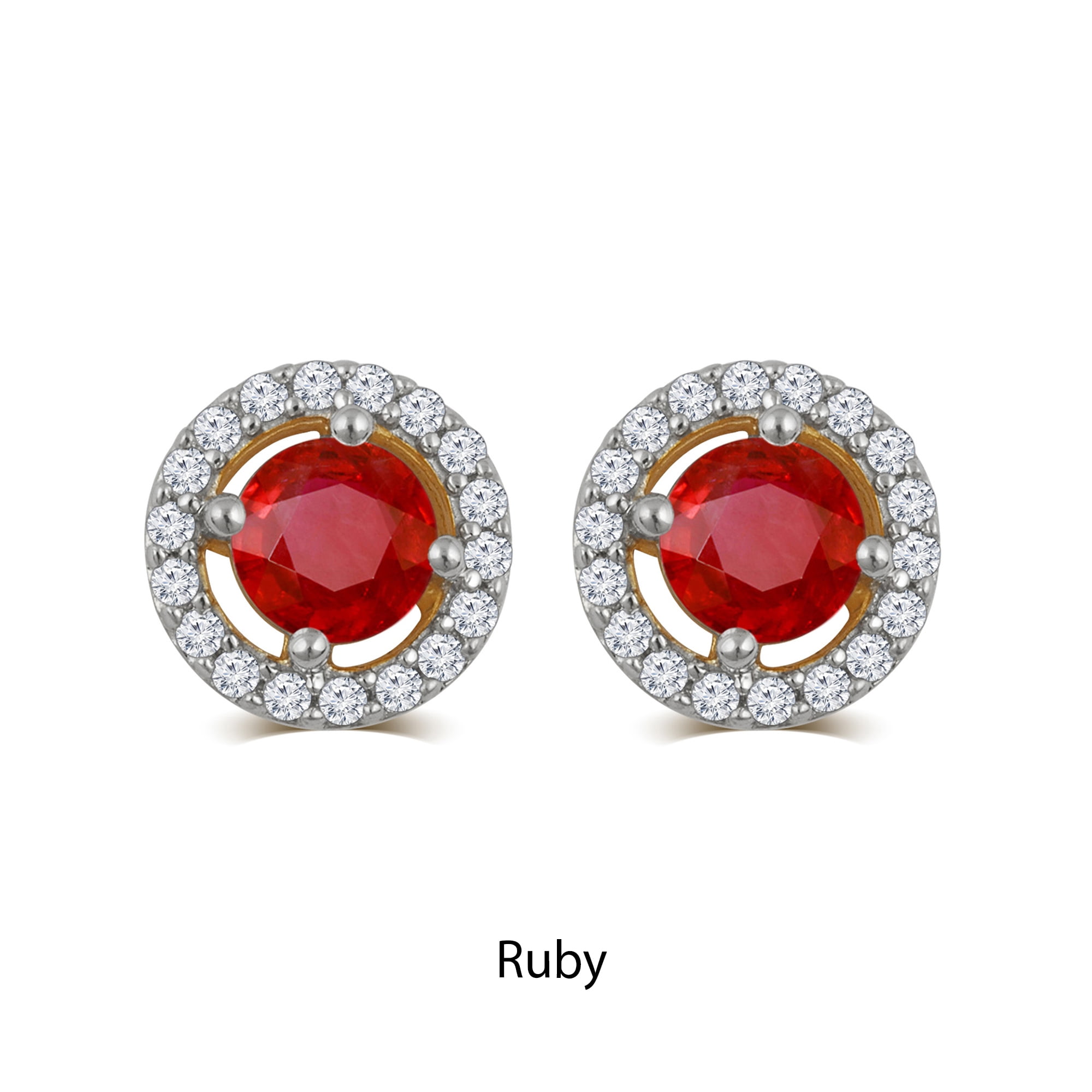 Ruby and White Sapphire Birthstone Earring in Sterling Silver
