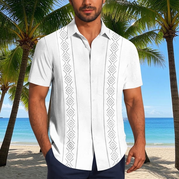 Blusa y camisa de manga corta con cuello vuelto Camisa casual para hombre Camisa de bolos vintage de manga corta Camisas de verano de playa cubana Camisa con botones Blusa para hombre Poliéster