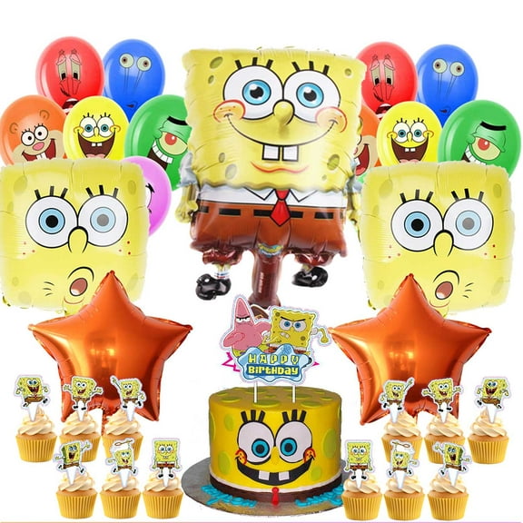 SpongeBob SquarePants Balloons Cake Topper Party Supplies Birthday Set Decorations Kit Fans