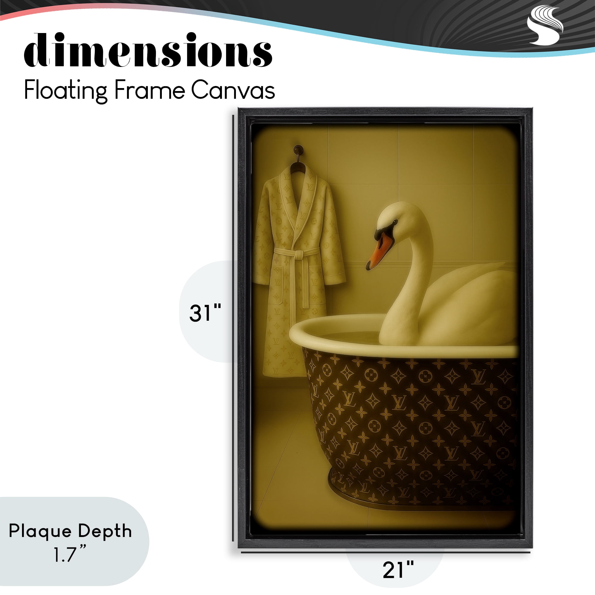 Stupell Industries Couture Swan in Luxury Tub Black Framed Floater Canvas Wall Art, design by Grotto Studios