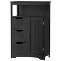 MYZBBD Bathroom Storage Cabinet Bathroom Floor Cabinet Freestanding Organizer and Storage with Door, 3 Drawers, Adjustable Shelf, 35.5 Inches Height, Black Cabinet