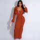 thumbnail image 3 of Vestido largo ajustado con escote en V profundo y volantes para mujer, sexy, elástico, ajustado, para fiesta de noche, graduación y discoteca, 3 of 4