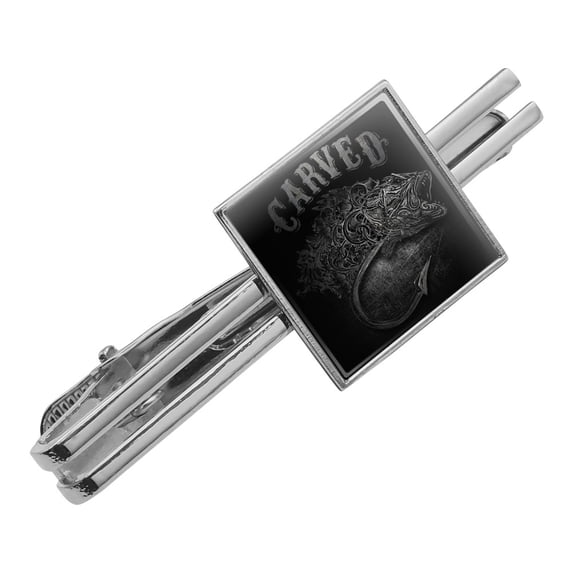 Carved Bass Fish Fishing Hook Square Tie Bar Clip Clasp Tack- Silver or Gold