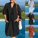 thumbnail image 3 of Women Cotton Linen Midi Dress Tunic Dress Pocket Vintage Baggy Long Sleeve Dress, 3 of 8