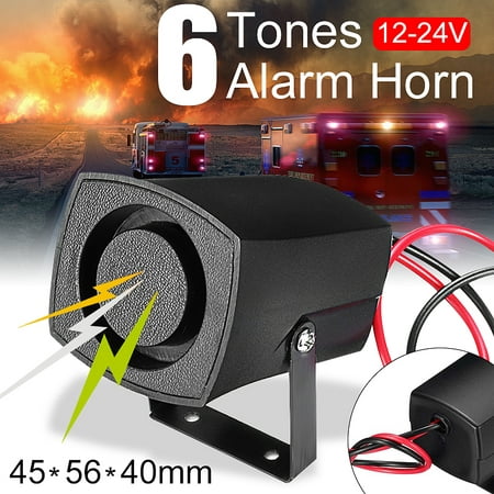 12-24V Black Warning Speaker Electric 6 Tones Horn Sound Loud Wired Alarm Siren Bell Ring Universal Emergency Security Protection System For Home & Outdoor Cars Trucks (Best Car Alarm Siren)