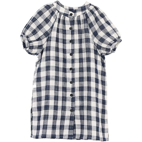 ContiKids Little Girls Plaid Short Sleeeve Mandarin Collar Dress Summer Button Down Long Blouse Dresses 5-6 Years