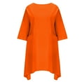 thumbnail image 4 of Mrat Women's Cotton Linen Crew Neck 3/4 Sleeve Mini Dress Casual Loose Solid Summer Flowy Dresses with Pockets S-44 Orange 4XL, 4 of 6