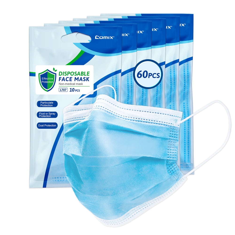 Comix Face Mask with 3-Layer Disposable Masks for Adults Use, Suitable for Office and School, L707A-60 Pack of 60
