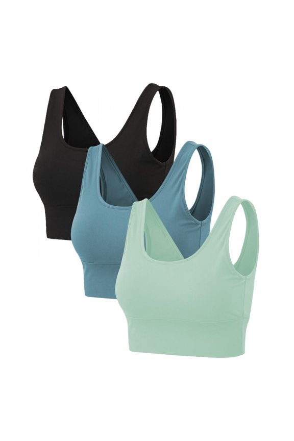 3 Pack Women's Yoga Vest Bra Anti-shock Gathering Sports Underwear Running Fitness Solid Sports Vest Bra