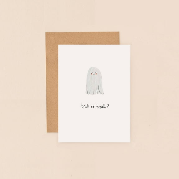 Cute Ghost Halloween Card – "Trick or Treat?" Design – Envelope Included, Blank Inside – Perfect for Spooky Greetings and Halloween Wishes