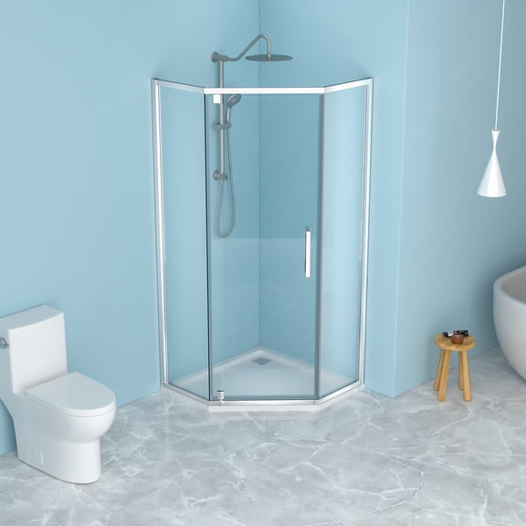 Glass Shower Door, Shower Door 34-1/8" x 72" Semi-Frameless Neo-Angle Hinged Shower Enclosure, 5/16 in. (8mm), , Shower Door,Glass Sliding Shower Door, Bath & Faucets Showers Shower Doors