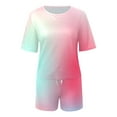 thumbnail image 4 of Conairie Girls Outfit Set 2 Piece Regular Fit Short Sleeve T Shirt and Shorts Kids Cute Color Block Breathable Summer Soft Loungewear Clothe Set Pink 9-10 Y, 4 of 5