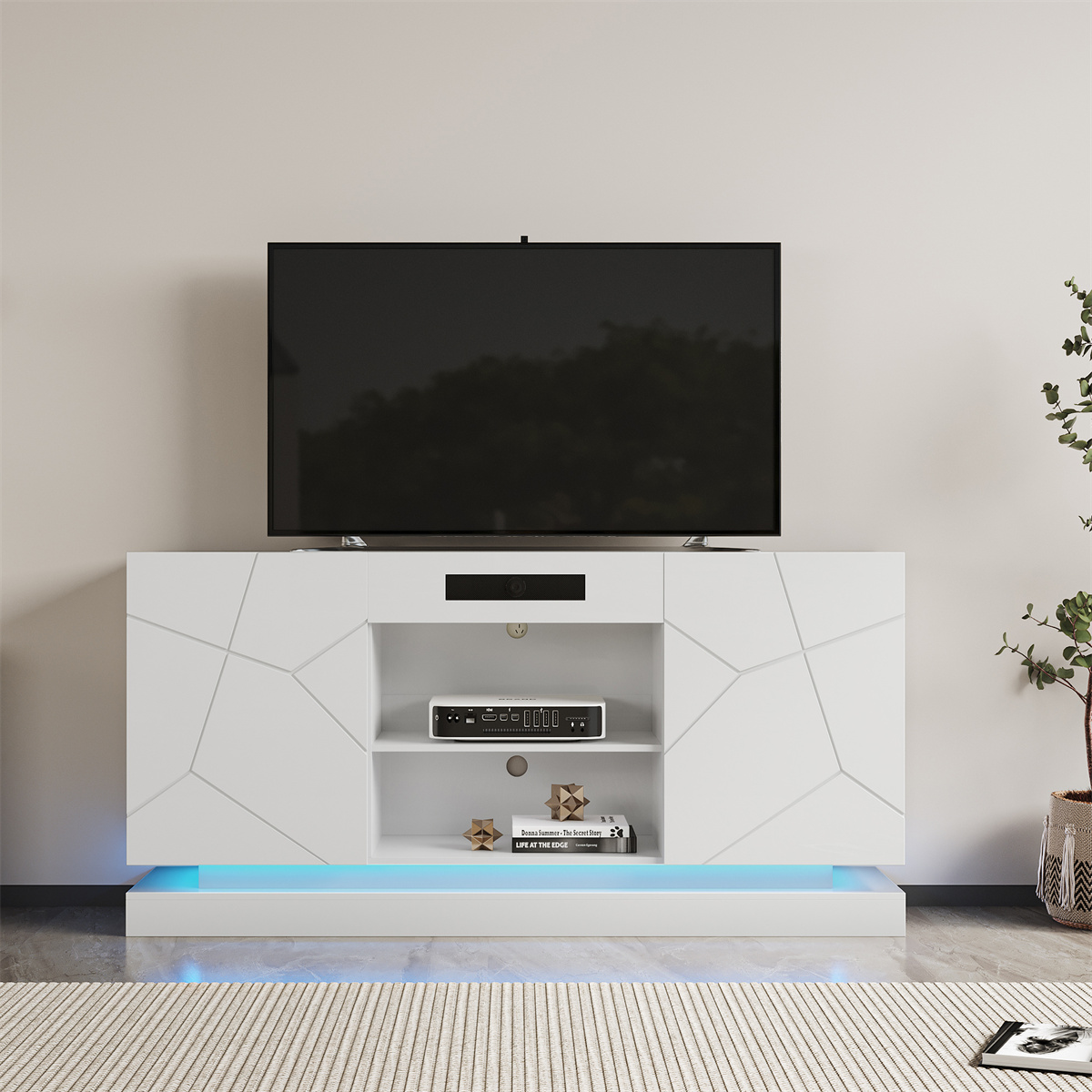 TV Stand with Bluetooth Speaker,Modern LED TV with