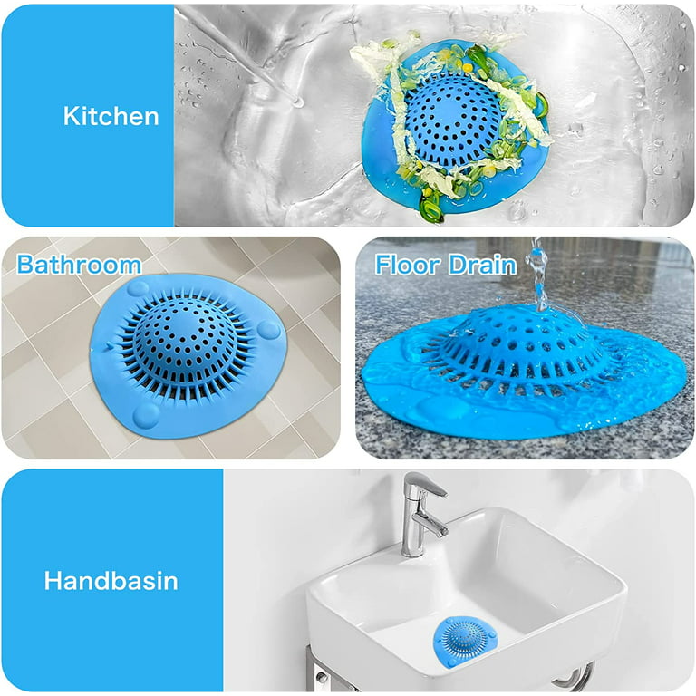 Bathtub Drain Cover Shower Hair Catcher Stopper Drain Strainers for Kitchen Sink  Bathroom Tub 3 Pack Blue 