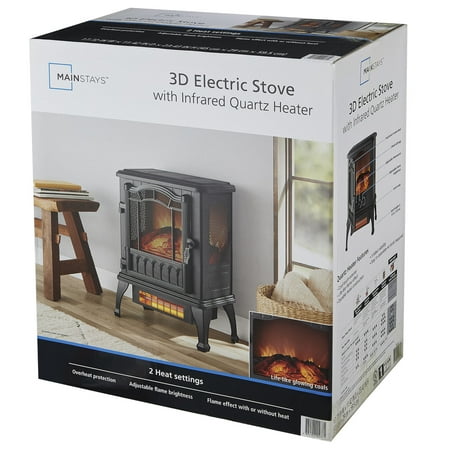 Mainstays New 2-Setting 3D Electric Stove Heater with Life-like Flame, Black
