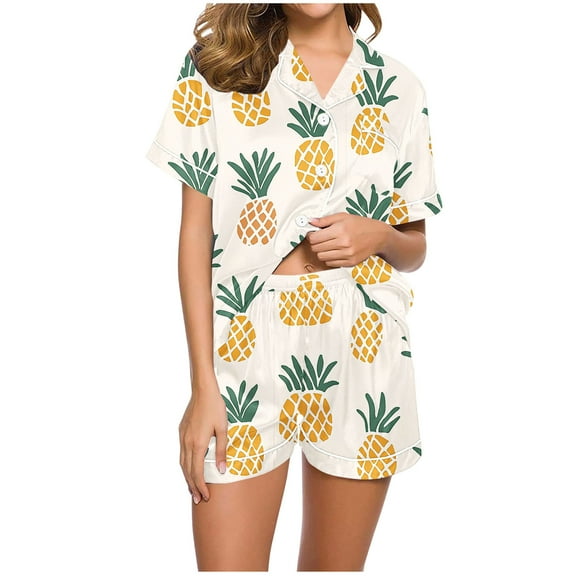 Tnhcen Cozy Sleepwear Pajamas Set Women's Short Sleeve Button Down Top Lounge Shorts Home Clothes S-2XL