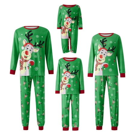

Blotona Family Matching Christmas Pajamas Set Cartoon Elk Snowflake Print Long Sleeved Tops + Long Pants Sleepwear Home Nightwear Set for Mom Dad Kid Baby