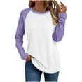 thumbnail image 2 of Ashirexll Womens Long Sleeve T Shirts Winter Tops for Women Solid Color Round Neck Pocket Detail Long Sleeve Fashion Shirt, 2 of 7