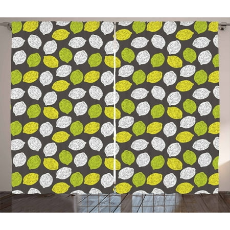 Lemons Curtains 2 Panels Set Neatly Scribbled Lemon Fruits On