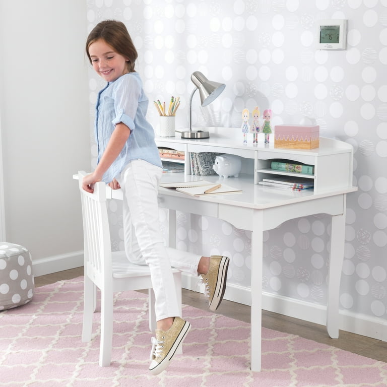KidKraft KidKraft Avalon Wooden Children s Desk with Hutch Chair and Storage White