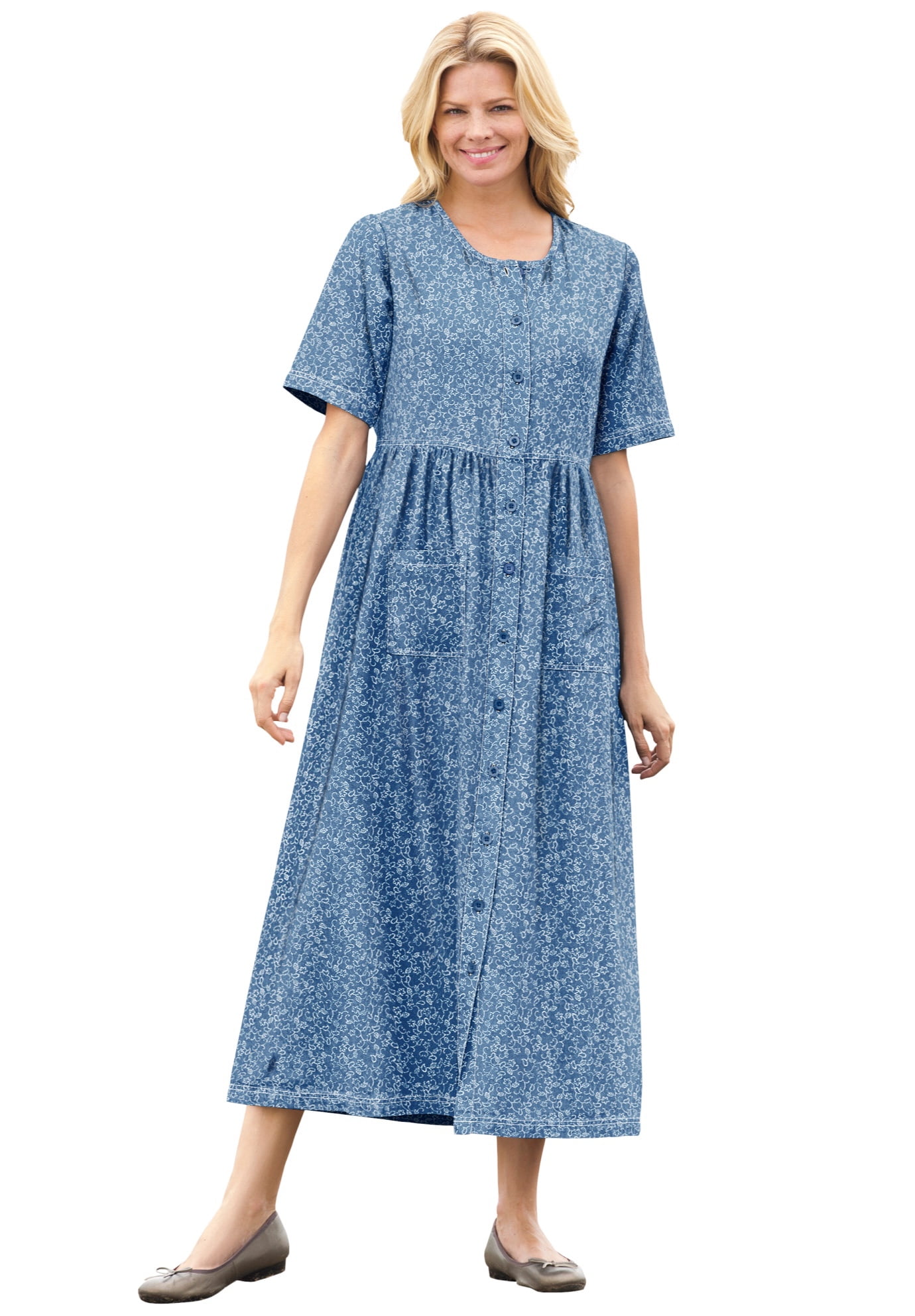 Woman Within - Woman Within Women's Plus Size Short-Sleeve Denim Dress ...