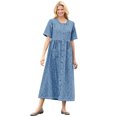 thumbnail image 1 of Woman Within Women's  Plus Size Short-Sleeve Denim Dress  - 36 W, Light Wash All Over Ditsy Blue, 1 of 6