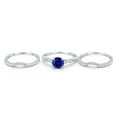 thumbnail image 4 of Trio Set Three Piece Round Ring Blue Sapphire CZ 925 Sterling Silver Size 4, 4 of 4