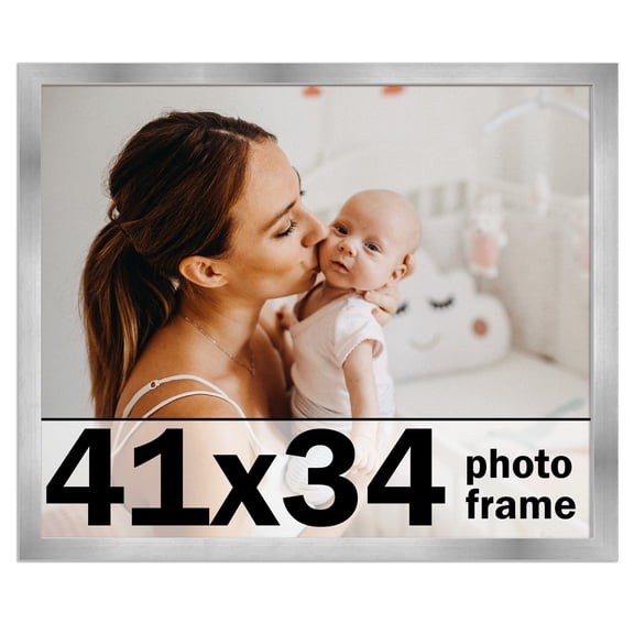 41x34 Frame Silver Stainless Steel Solid Wood Picture Frame | 0.75 Inch Moulding Width | Includes