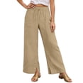 thumbnail image 2 of Casual Pants for Women 2026 Spring Summer Lightweight Elastic Waist Drawstring Side Split Hem Wide Leg Pants with Pockets, 2 of 6