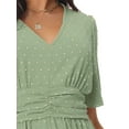 thumbnail image 5 of INSPIRE CHIC Women's Boho Dress Ruffle Short Sleeve V Neck Swiss Dots Tie Midi Dress S Light Green, 5 of 6