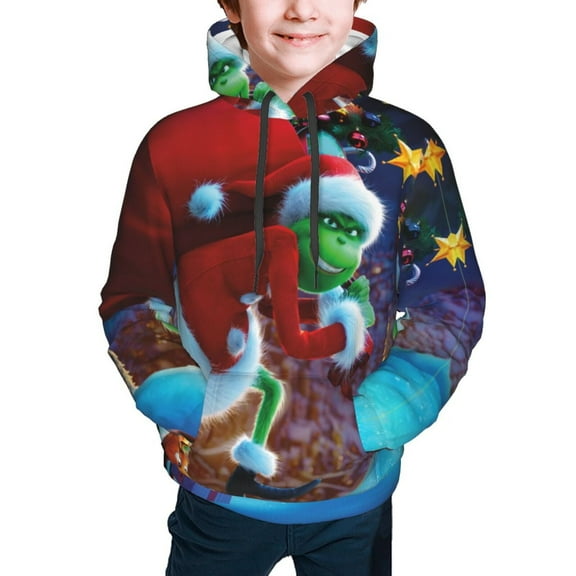 The Grinch Kids' Hoodie 3D Print Sweatshirt Soft Pullover Hooded with Big Pockets Fans Gifts for Boys or Girls Small