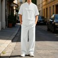 thumbnail image 2 of CONZONE Mens 2 Peice Linen Outfits Solid Color Short Sleeve Henley Shirts Pant Sets Breathable Summer Track Suits, 2 of 5