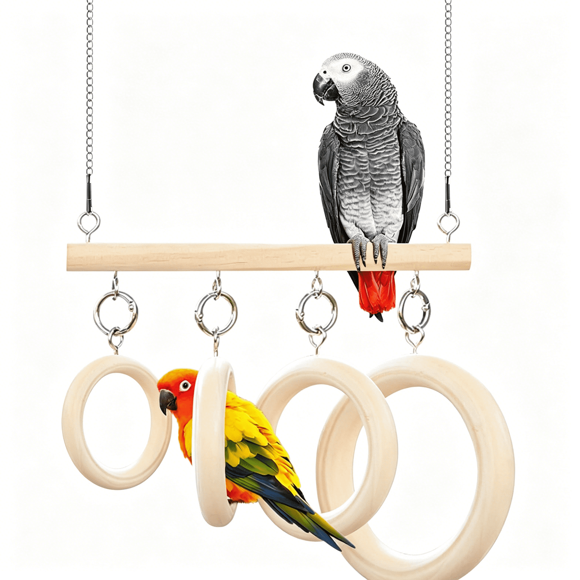 CYFW Bird Swing Rings for Cage,Hanging Bird Toys Natural Wooden,Bird Perch Climbing Toys,Parrot Perch Stand for Conure,Budgie,Lovebird,Canary,Finch,Hamster,Small Pets Accessories,4-Ring