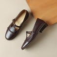 thumbnail image 3 of Tawop Womens Shoes Mary Jane Shoes for Women Leather Round Toe Soft Retro Brown Flats Size 7.5, 3 of 8