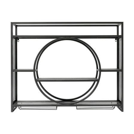 Dwellnix Wine Rack Wall Mounted Iron Wine Shelf w Bottle Stemware Glass Holder Industrial