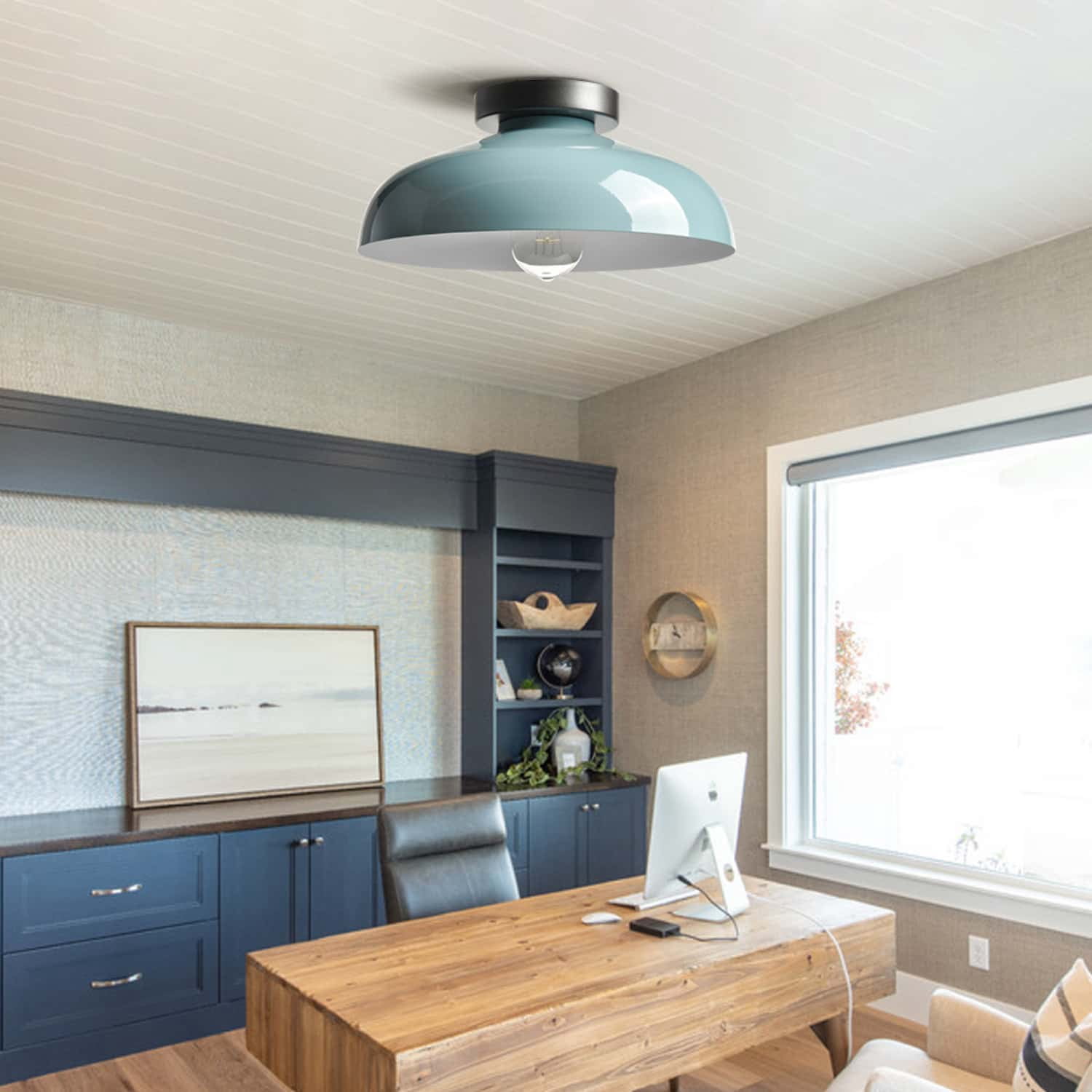 Claxy 12" Aqua Blue Flush Mount Ceiling Light with Dome Metal Shade
