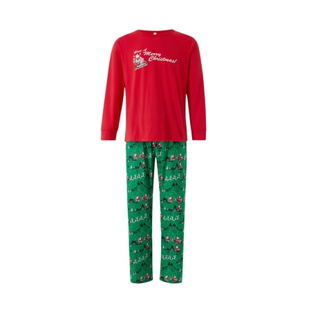 

Vera Natura Family Matching Christmas Pajamas Santa Claus Letter Print Long Sleeve Round Neck T-Shirt + Elk Print Pants Dog Costume