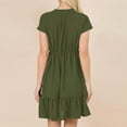 thumbnail image 6 of ZZwxWA Womens Sundress Short Sleeve V Neck Drawstring Casual Ruffle A-Line Swing Mini Dress Holiday Dresses, 6 of 6