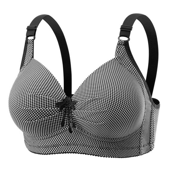 Amidoa Large Bust Bras for Older Women No Underwire Black Full Coverage Graphic Prints Bra Brasiers Women 38