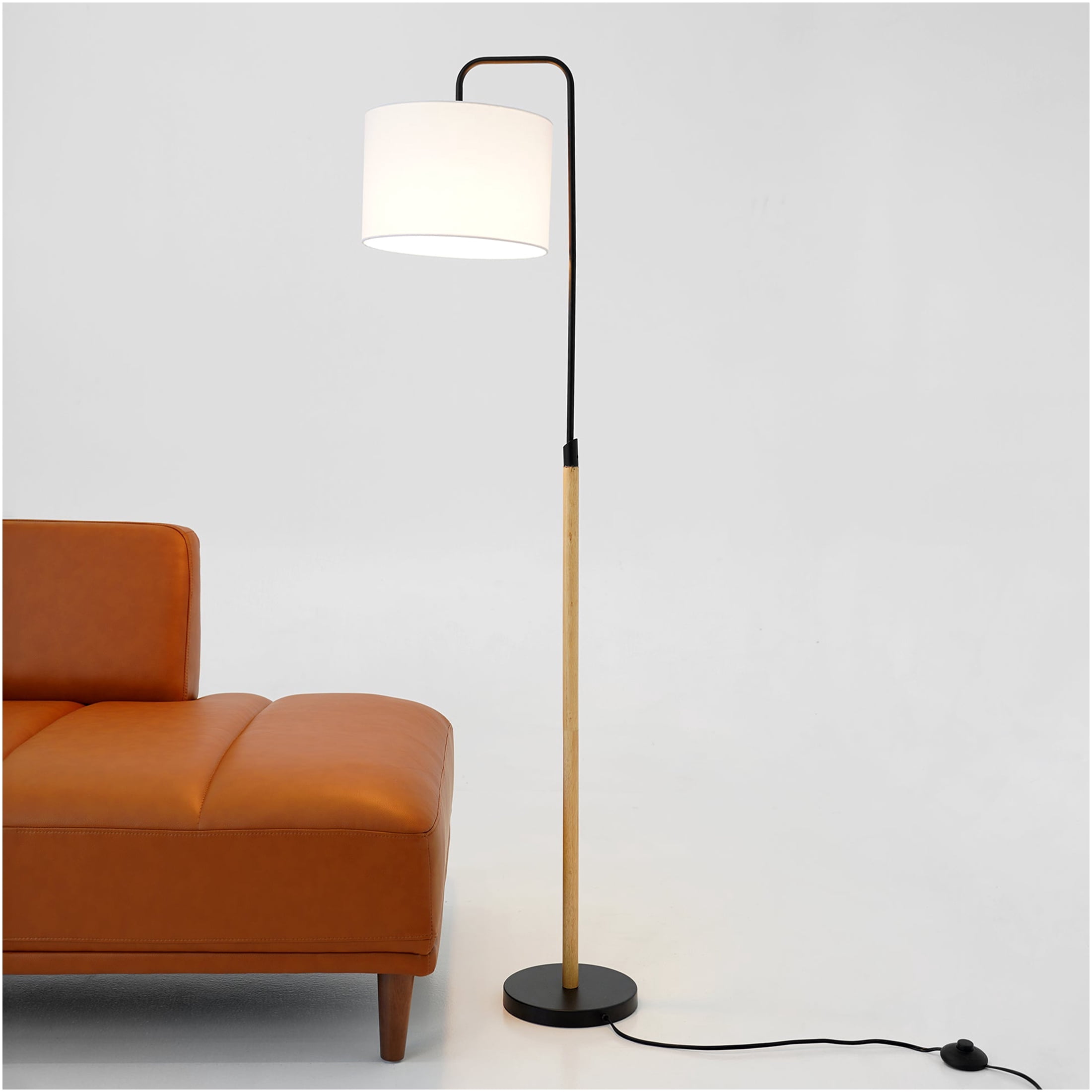 JERFIT 78-inch Modern Arc Floor Lamp with Curved Design and Fabric Shade for Living Room, Bedroom, Office Reading Corner, Plug-in Floor Light with Foot Switch, Black