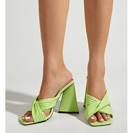 

Fanxing Heels for Women Open Toe Casual Summer Dress Shoes Block High Heels Twisted Bands Chunky Heel Pumps for Women
