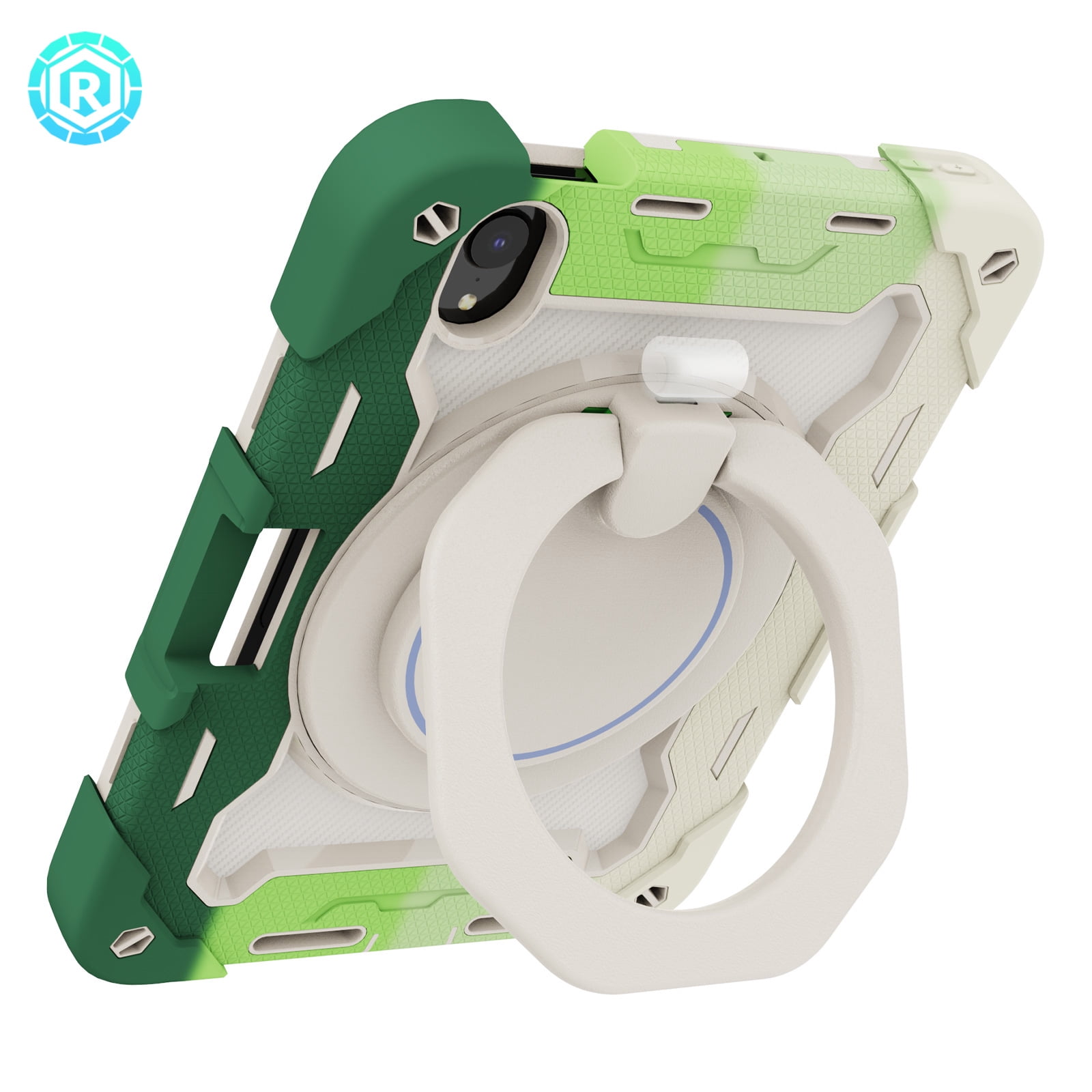 3-in-1 Case for Apple iPad Mini 2021 (8.3 Inch, 6th Generation) Tablet - Shockproof Drop Proof Rugged Cover, Built-in Pencil Holder /Kickstand /Handle, Protective Hard Shell (Rainbow Green)
