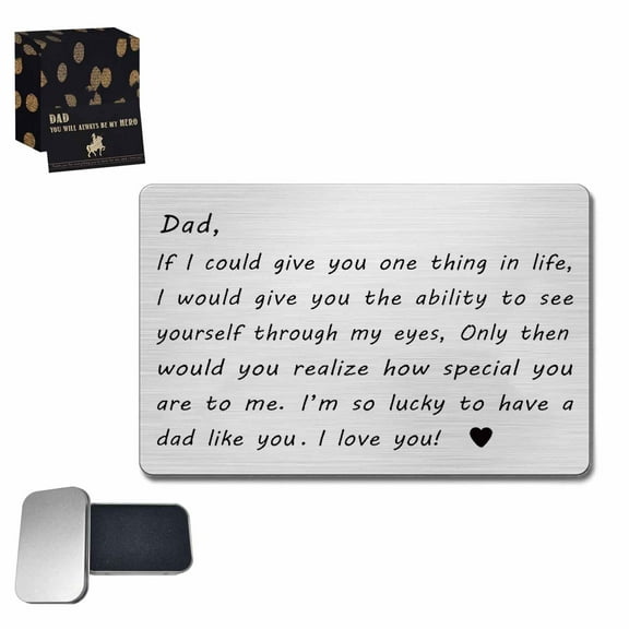 Dad Wallet Card Father's Day Gifts from Son Daughter Metal Engraved Wallet Card Inserts Birthday Christmas Presents for Papa Daddy-I Love You Dad Silver 01