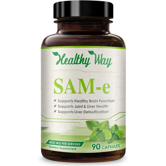 Healthy Way SAM-e Supplement for Brain Health, Liver, Mood & Joint Support, 400mg, 90 Capsules