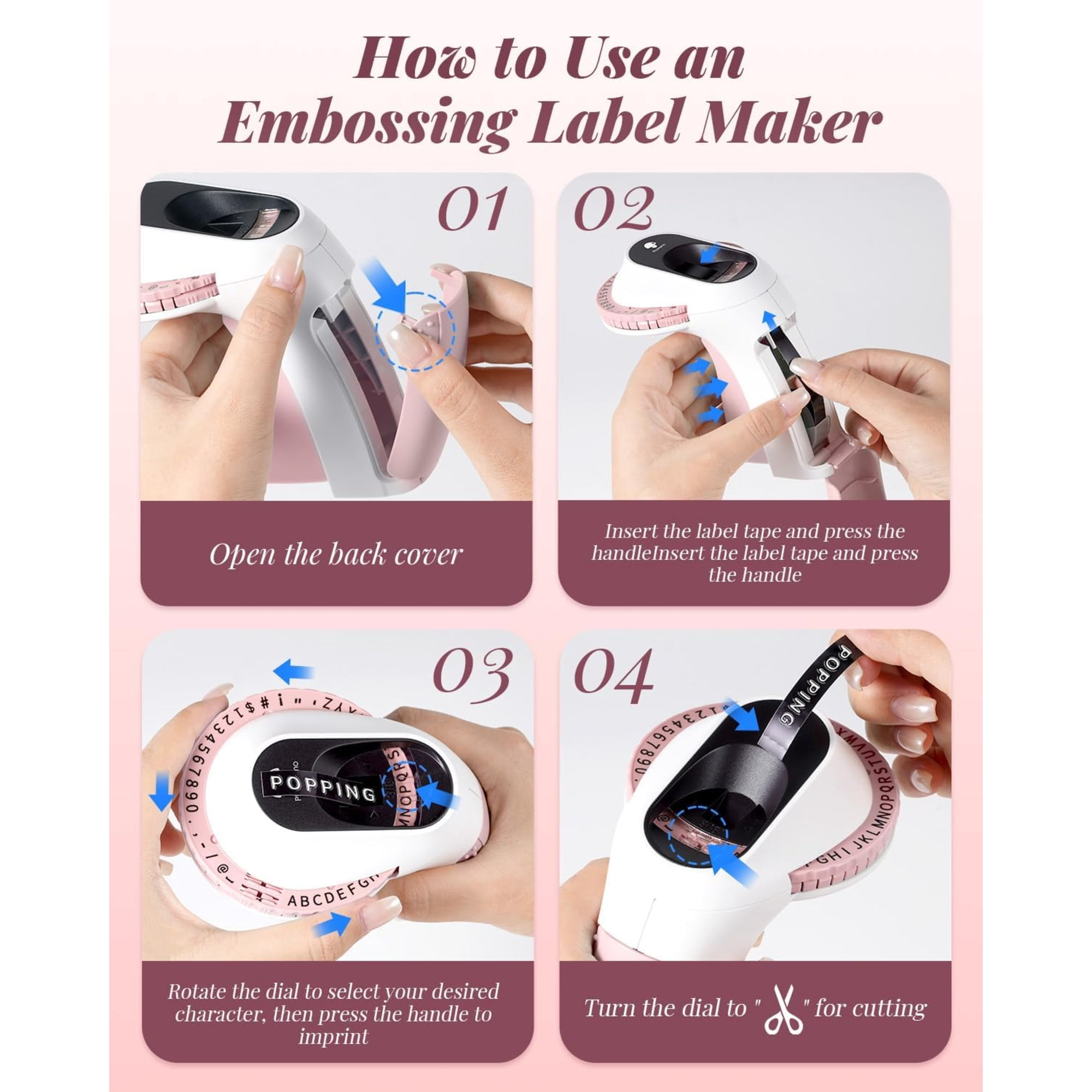 PHOMEMO E975-PK-US1-6SET Pink Embossing Label Maker