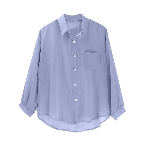 Long Sleeve T Shirt Women Chiffon Lapel Single Breasted Loose Long Sleeve Trendy Tops