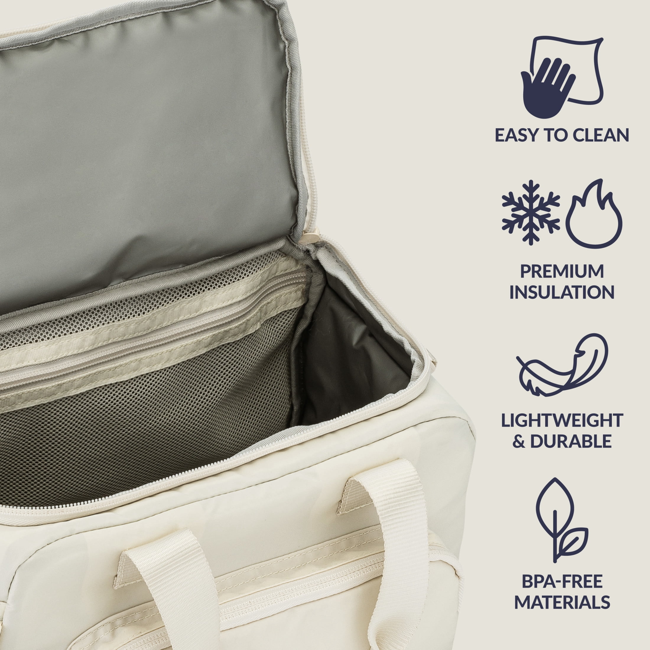 Bentgo Insulated Lunch Bag – Extra-Large Capacity Adult Lunch Bag with Shoulder Strap and External Storage Compartment, Durable, Lightweight, Ideal for Work, School, & Meals On the Go (Bone)